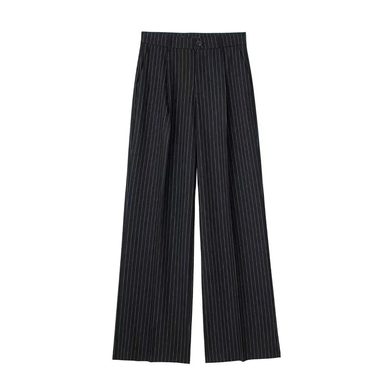 Calça de Alfaiataria Listrada – Cintura Alta e Silhueta Wide Leg Elegante
