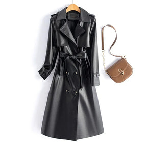 Trench Coat Couro de Cabra(Pelica)– Cintura Marcada e Caimento Sofisticado
