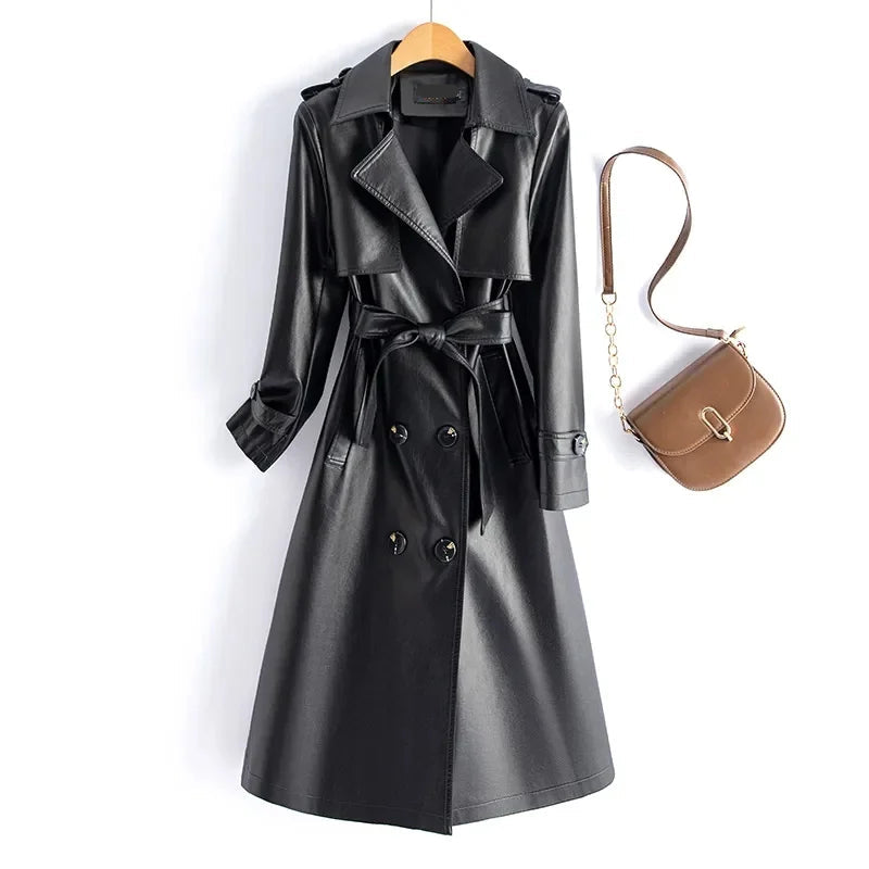 Trench Coat Couro de Cabra(Pelica)– Cintura Marcada e Caimento Sofisticado