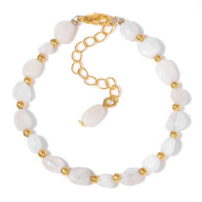 Pulseiras Pedras Naturais (Quartzo Rosa, Ágata) com Corrente Dourada, Estilo Bangle