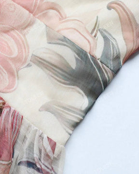Vestido Longo Floral – Recortes Sofisticados, Manga Longa e Amarração nas Costas