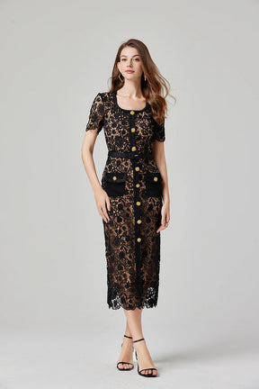Vestido Renda Com Cinto - Luxo