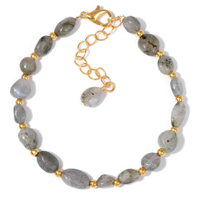 Pulseiras Pedras Naturais (Quartzo Rosa, Ágata) com Corrente Dourada, Estilo Bangle