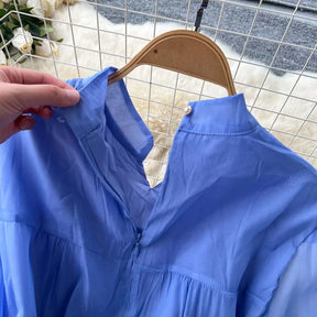 Vestido Renda Longo com Manga Bufante – Renda Delicada e Faixa Ajustável