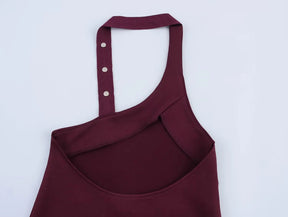 Conjunto Assimétrico Retrô Chic com Top de Amarração e Saia Midi com Fenda – Elegância de Verão em Silhueta Esculpida