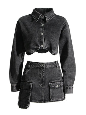 Conjunto Jeans top e saia cargo  - Novidade