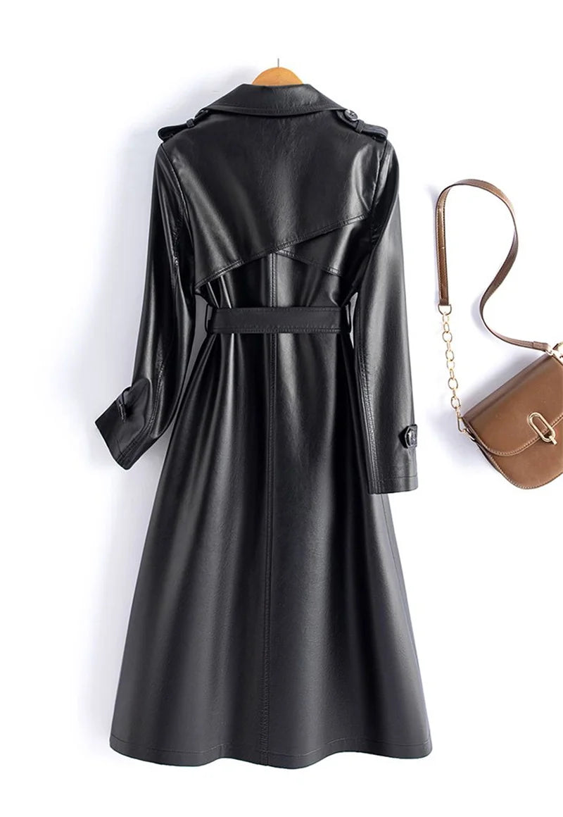 Trench Coat Couro de Cabra(Pelica)– Cintura Marcada e Caimento Sofisticado