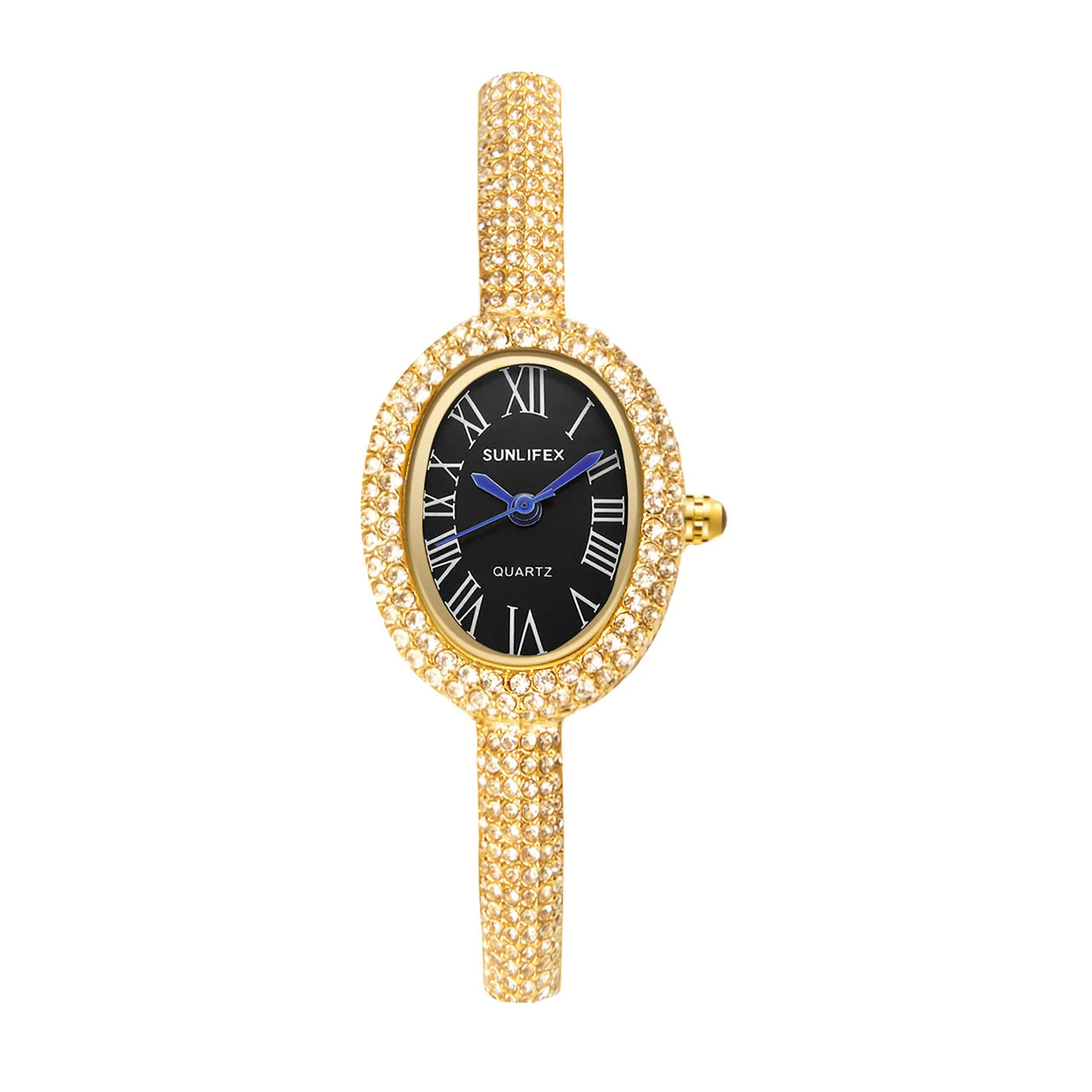 Relógio Feminino Bracelete – Estilo Luxo, Quartzo, Mostrador Oval Dourado/Prateado com Detalhes em Diamante, Fashion e Elegante