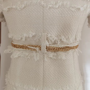 Vestido Tweed Com Cinto pérolas