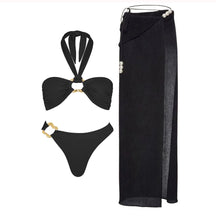 Conjunto Luxuoso com Pérolas – Biquíni Halter 3 Peças com Saída Ombro a Ombro