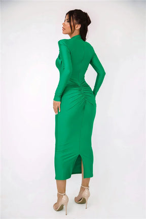 Vestido Maxi Sexy com Fivela de Metal