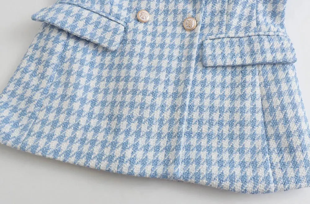 Conjunto, Shorts Ou blazer - Tweed Xadrez Elegante