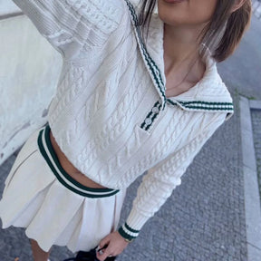 Conjunto Feminino Elegante de Tricô com Gola Lapel e Manga Longa