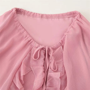 Vestido Feminino de Chiffon com Babados em Camadas