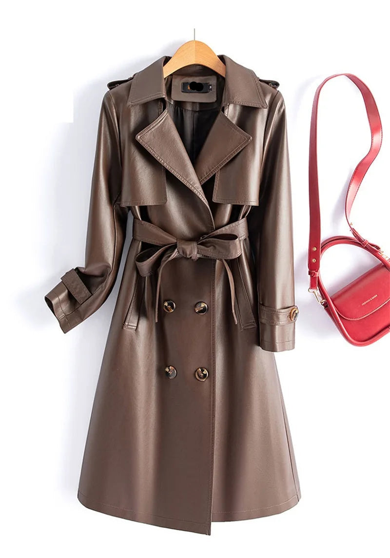 Trench Coat Couro de Cabra(Pelica)– Cintura Marcada e Caimento Sofisticado