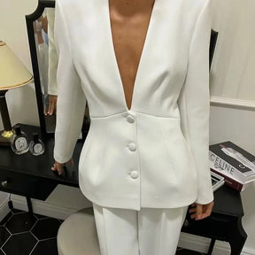 Conjunto Feminino Elegante com Blazer e Calça de Cintura Alta