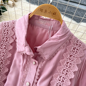 Vestido Longo com Renda e Botões Frontais – Modelagem A-line e Cintura Ajustável