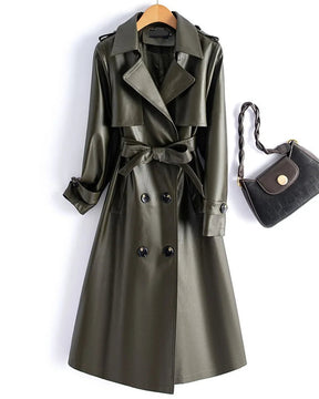 Trench Coat Couro de Cabra(Pelica)– Cintura Marcada e Caimento Sofisticado