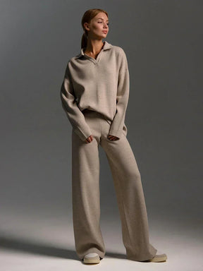 Conjunto Tricot – Suéter de Gola Alta e Calça Wide Leg em Malha Premium