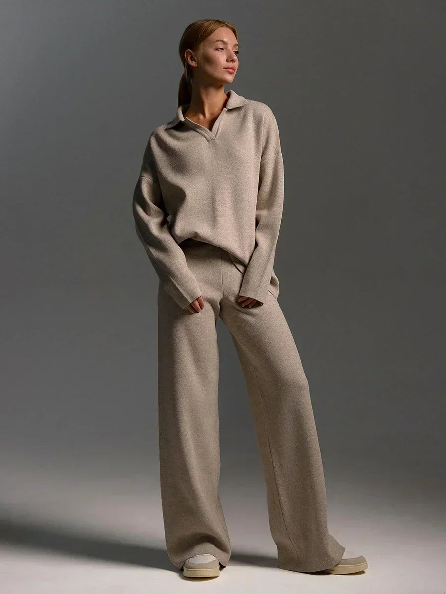 Conjunto Tricot – Suéter de Gola Alta e Calça Wide Leg em Malha Premium