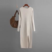 Vestido Suéter Feminino Inverno – Midi Justo em Tricô Grosso