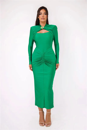 Vestido Maxi Sexy com Fivela de Metal