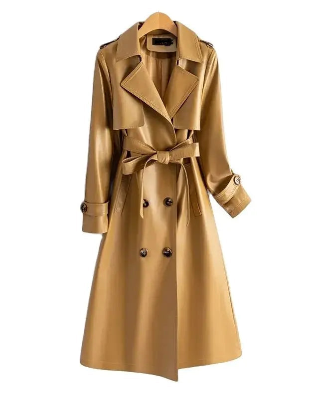 Trench Coat Couro de Cabra(Pelica)– Cintura Marcada e Caimento Sofisticado