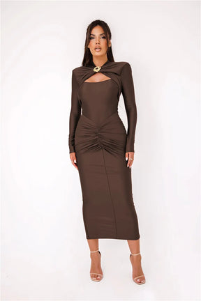 Vestido Maxi Sexy com Fivela de Metal