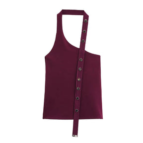 Conjunto Assimétrico Retrô Chic com Top de Amarração e Saia Midi com Fenda – Elegância de Verão em Silhueta Esculpida