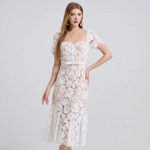 Vestido Longo de Renda Bordada - Silhueta Sereia com Estrutura Interna e Elegância Atemporal