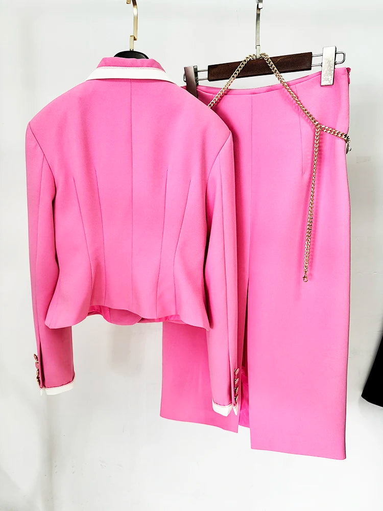Conjunto Feminino Blazer e Saia – Botões Forrados e Designer Sofisticado