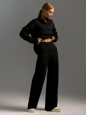 Conjunto Tricot – Suéter de Gola Alta e Calça Wide Leg em Malha Premium