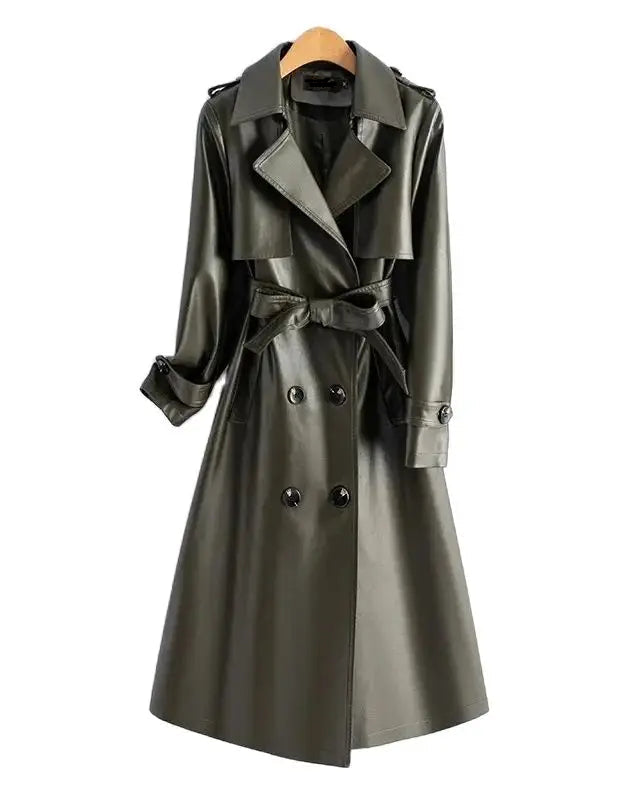 Trench Coat Couro de Cabra(Pelica)– Cintura Marcada e Caimento Sofisticado