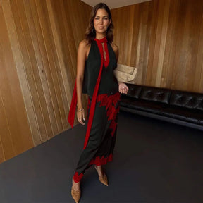 Conjunto Luxo com Renda Contrastada e Saia Longa – Elegância Atemporal