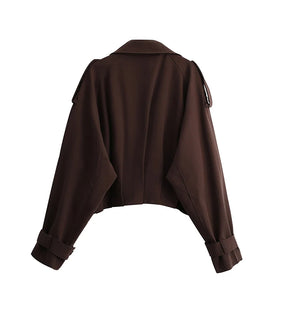 Trench Coat Feminino Curto com Design Transpassado – Estilo e Elegância para Meia-Estação