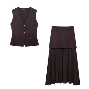 Conjunto – Toque Retrô Elegante, Blusa Tricotada Sem Mangas + Saia Longa Moderna