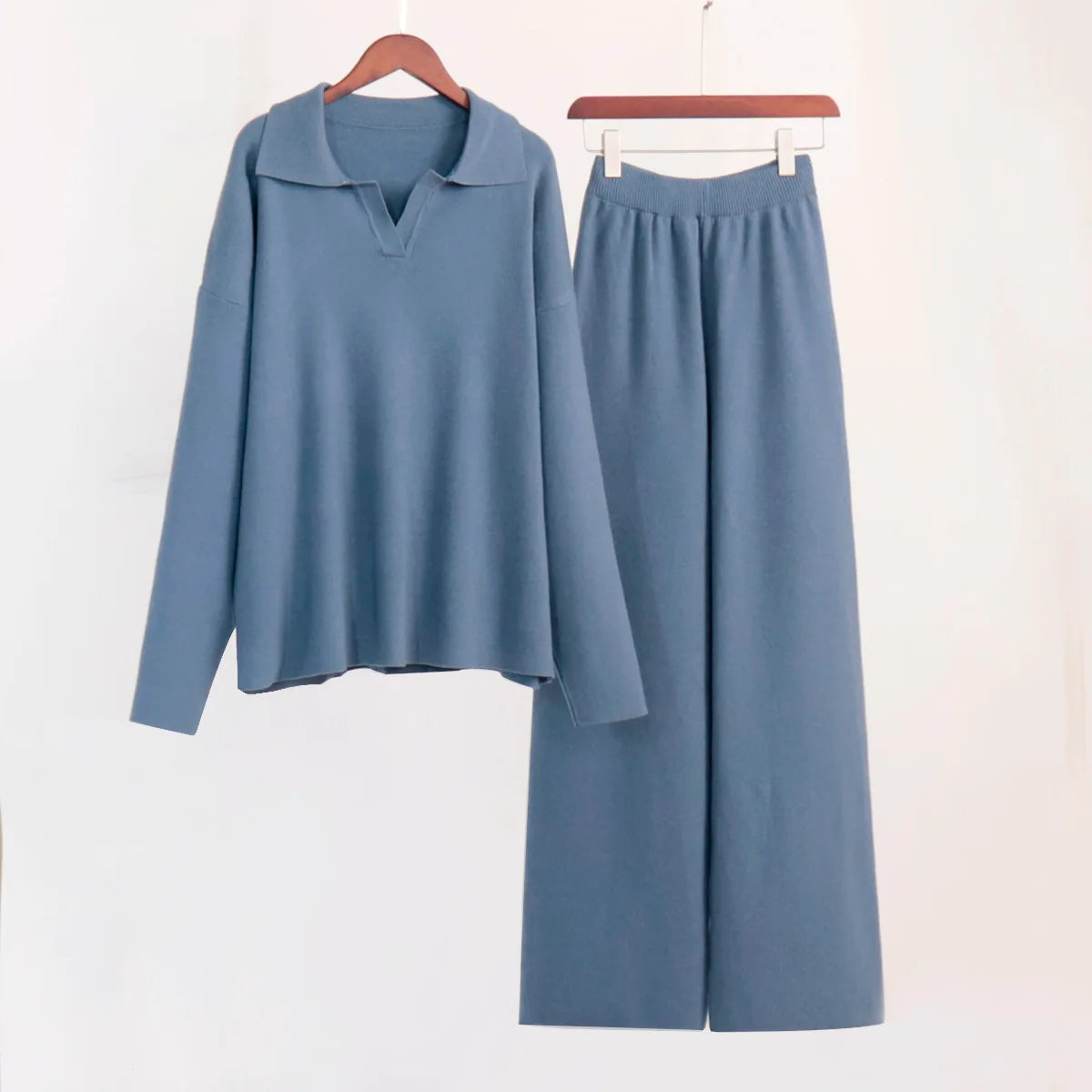 Conjunto Tricot – Suéter de Gola Alta e Calça Wide Leg em Malha Premium