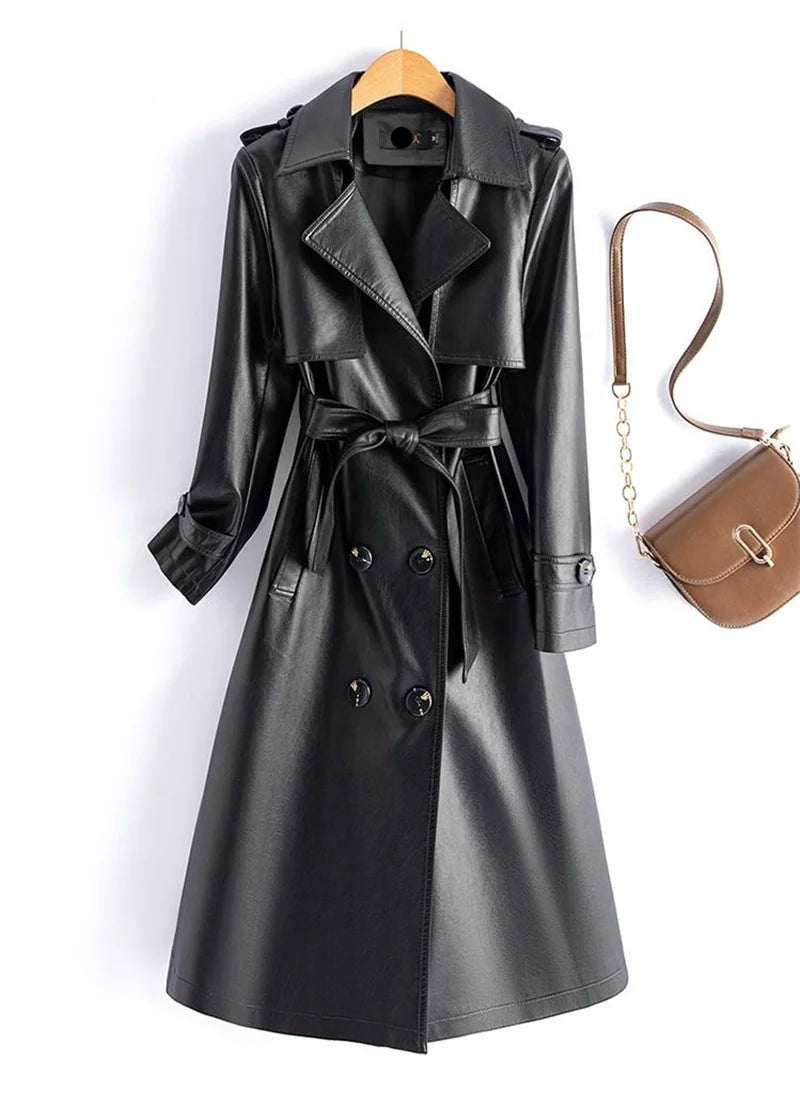 Trench Coat Couro de Cabra(Pelica)– Cintura Marcada e Caimento Sofisticado