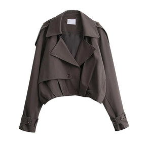 Trench Coat Feminino Curto com Design Transpassado – Estilo e Elegância para Meia-Estação