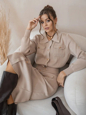 Conjunto Saia e cardigã - Tricô modal