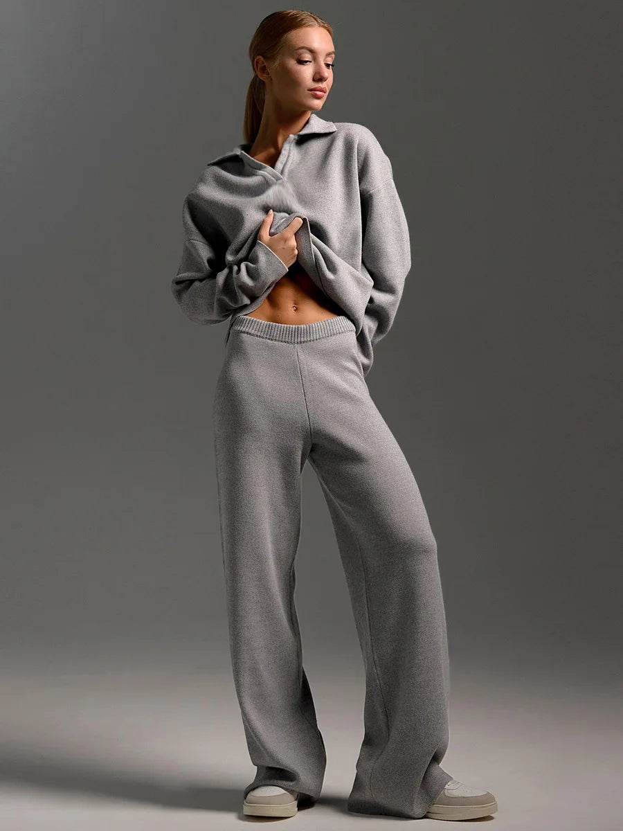 Conjunto Tricot – Suéter de Gola Alta e Calça Wide Leg em Malha Premium