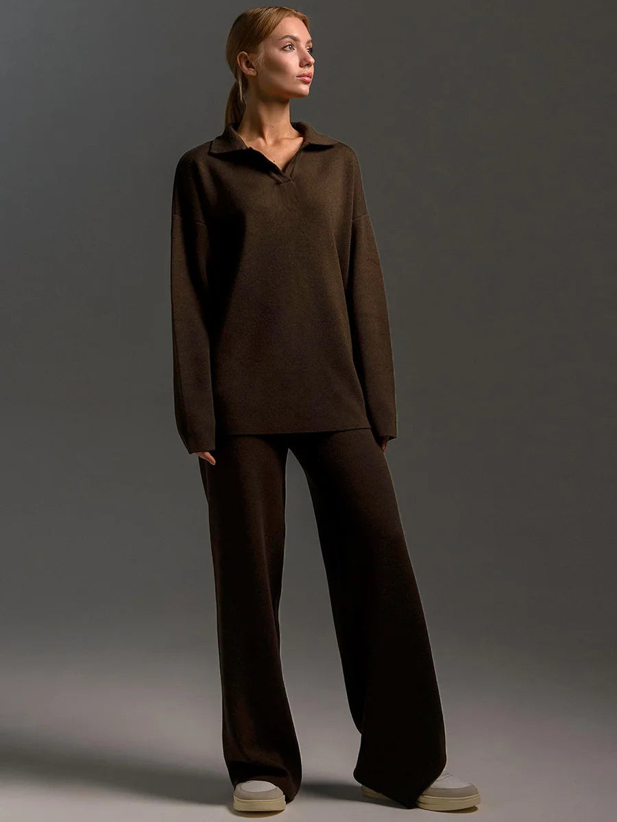 Conjunto Tricot – Suéter de Gola Alta e Calça Wide Leg em Malha Premium