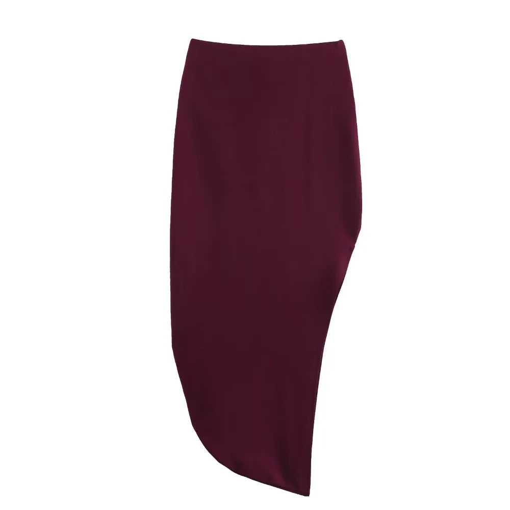 Conjunto Assimétrico Retrô Chic com Top de Amarração e Saia Midi com Fenda – Elegância de Verão em Silhueta Esculpida