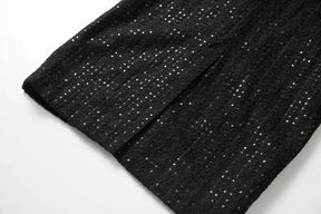 Vestido Preto Elegante com Pedrarias Bordadas à Mão e Cintura Marcada