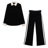 Conjunto em Veludo com Camisa de Manga Longa e Calça – Design Elegante com Detalhes Laterais