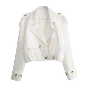 Trench Coat Feminino Curto com Design Transpassado – Estilo e Elegância para Meia-Estação
