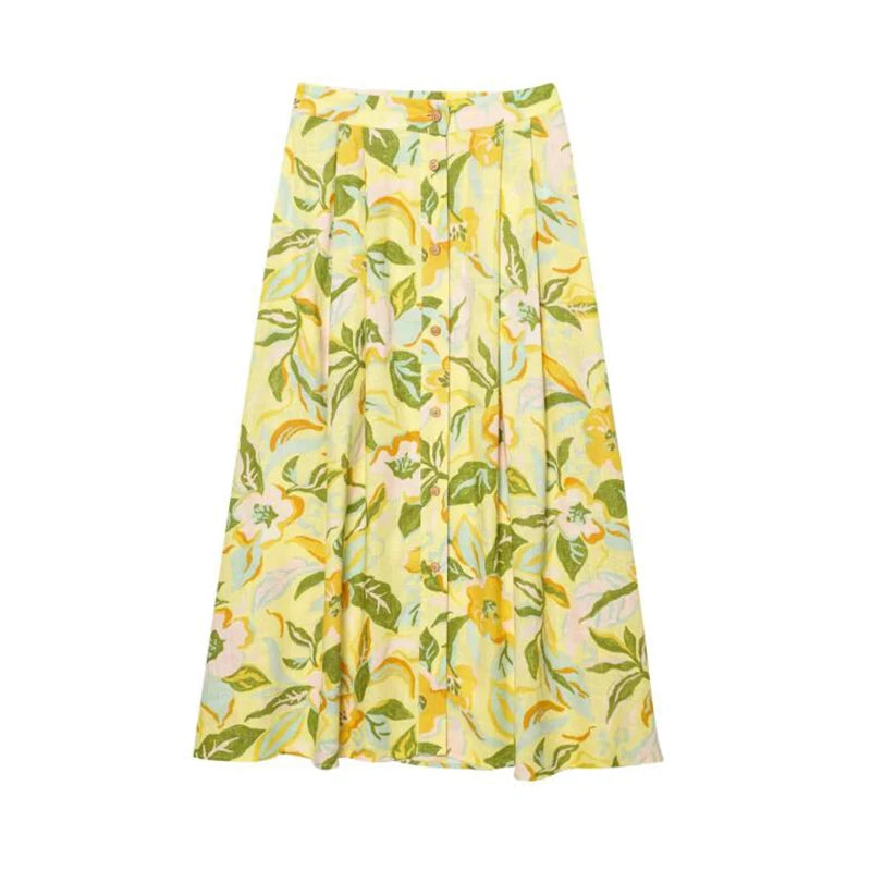 Conjunto Floral com Top Cropped e Saia Evase – Duas Peças Elegantes