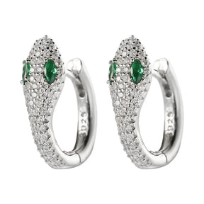 Brincos 925 Prata – Olhos de Serpente Verde, Luxo Leve e Elegante, Versáteis