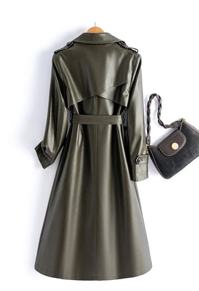 Trench Coat Couro de Cabra(Pelica)– Cintura Marcada e Caimento Sofisticado