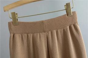 Conjunto Feminino 3 Peças de Tricô – Colete, Cardigan Longo e Calça Pantalona